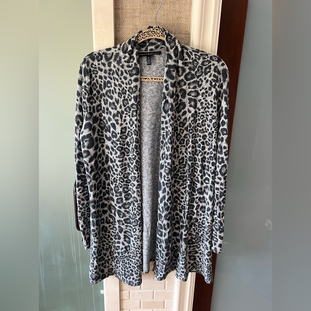 White House Black Market Gray Leopard Cardigan